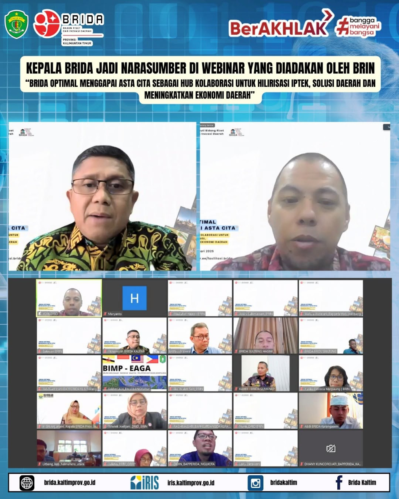 Webinar “Brida Optimal Menggapai Asta Cita Sebagai Hub Kolaborasi untuk Hilirisasi IPTEK, Solusi Daerah dan Meningkatkan Ekonomi Daerah”, Kepala Brida Kaltim Jadi Narasumber