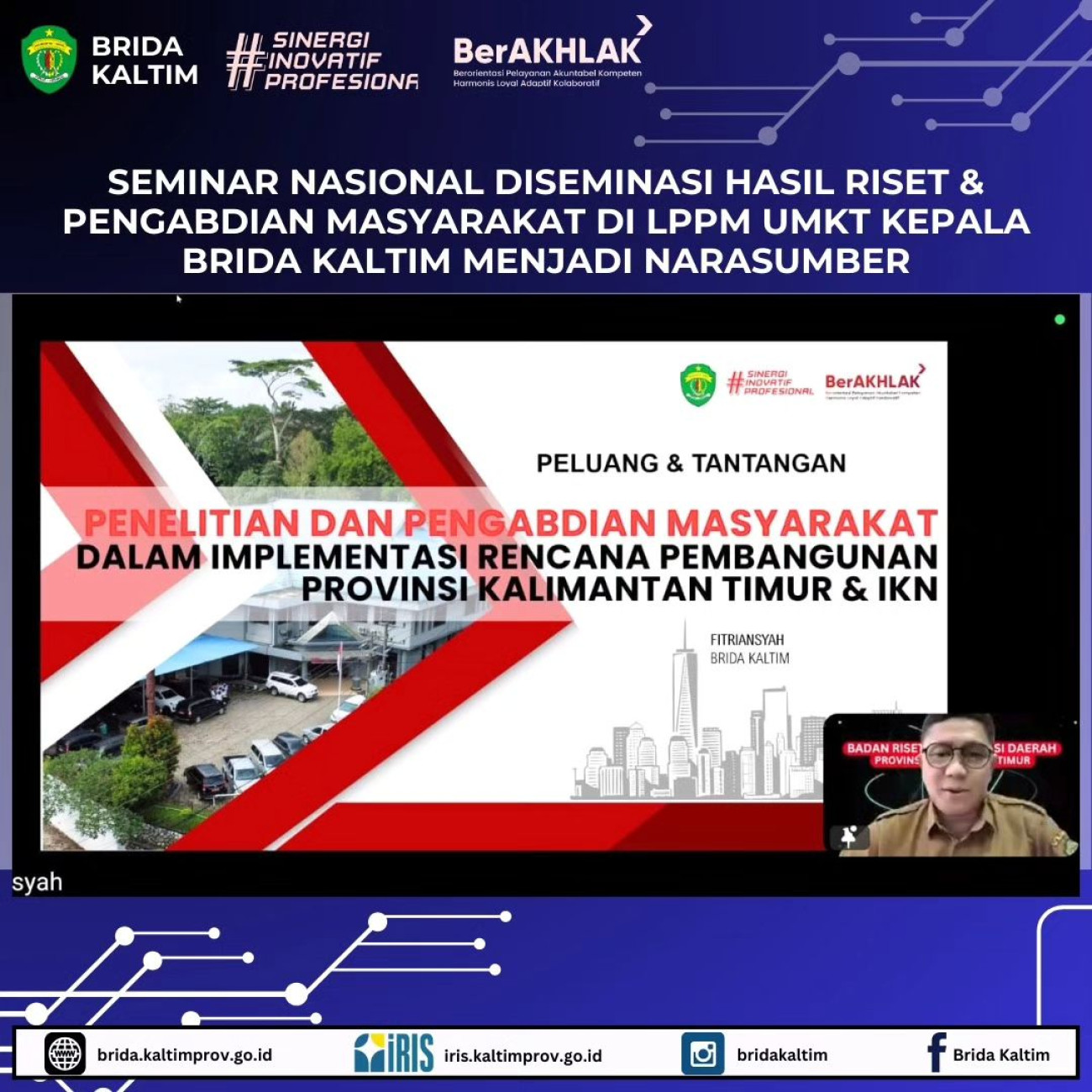 Seminar Nasional Diseminasi Hasil Riset & Pengabdian, Kepala Brida Kaltim Hadir sebagai Narasmber