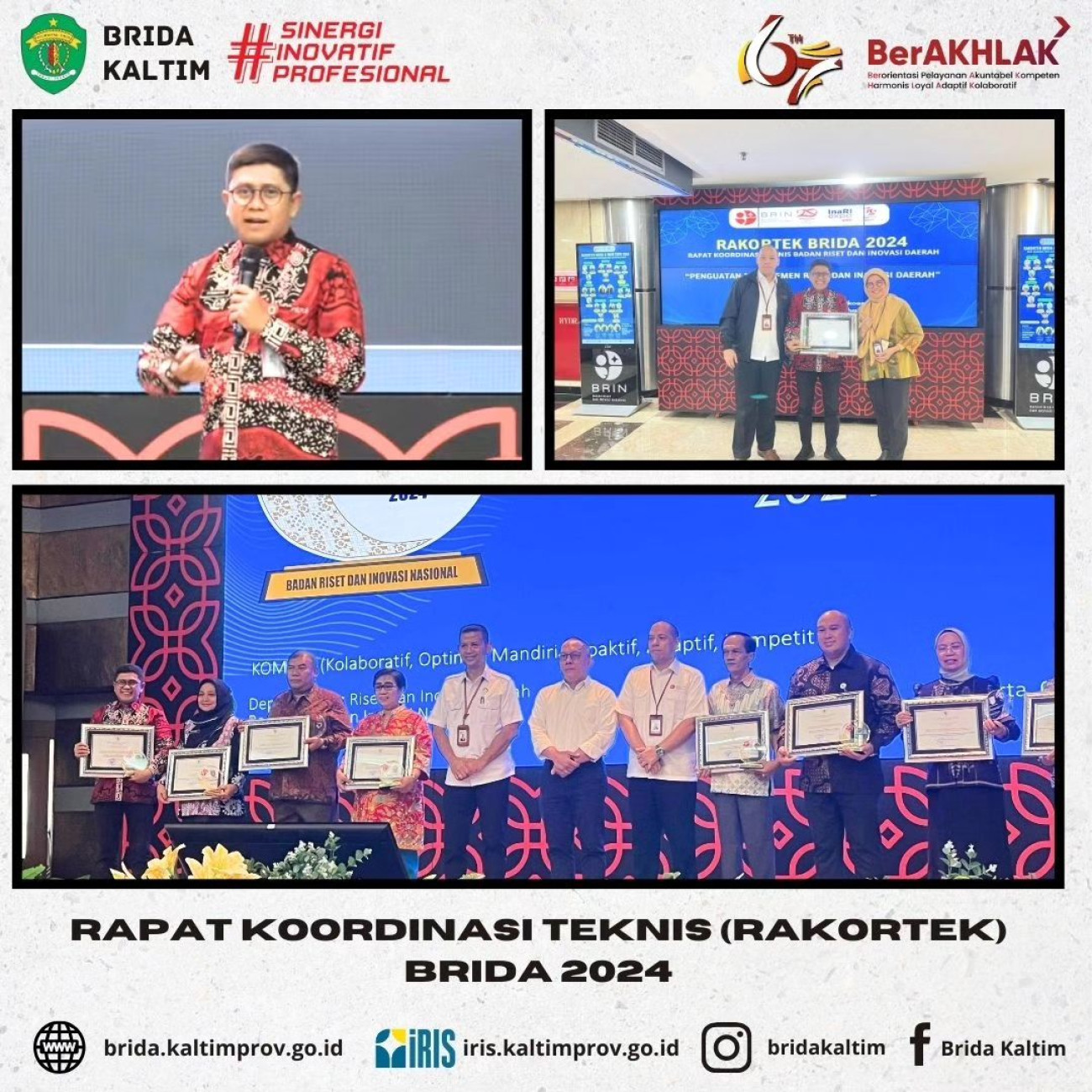 Kepala BRIDA Kaltim raih penghargaan dalam Bidang Manajemen Tata Kelola SDM Iptek Daerah Terbaik/Ter-KOMPAK pada Rapat Koordinasi Teknis (Rakortek) BRIDA se-Indonesia 2024